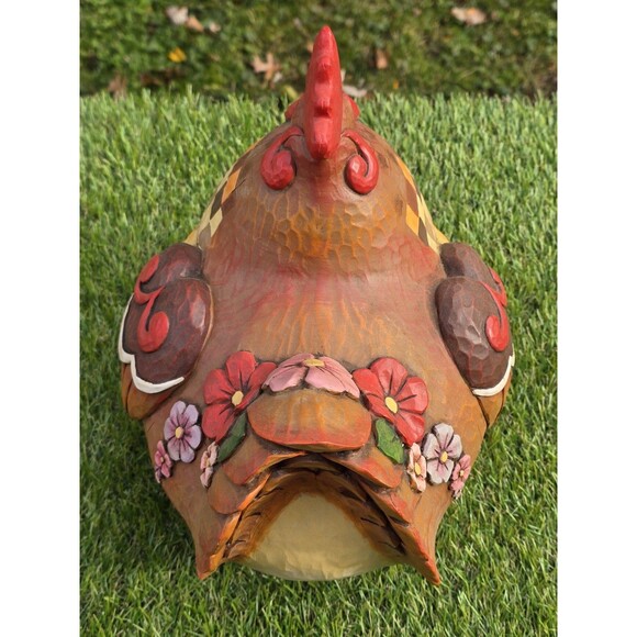 Jim Shore Rooster Chicken Hen Hope Outdoor Living Collection Floral Plaid 12" - Picture 7 of 12